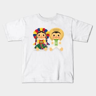 Mexican María Dolls. Mexican Otomi Dolls. Traditional Mexican Rag Dolls Kids T-Shirt